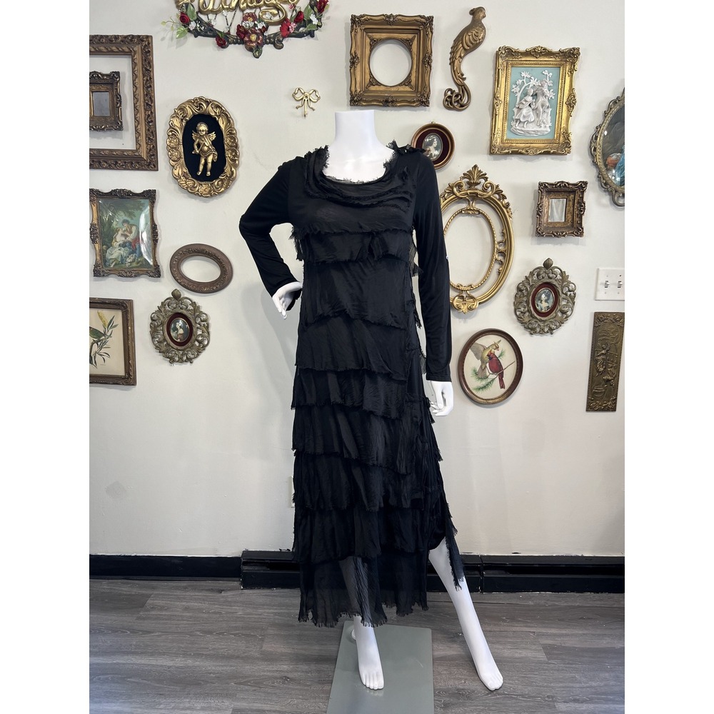 Shyloh Made in Italy Black Tiered Ruffle Maxi Dress S M